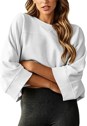 Dailiup Women's Cropped Sweatshirts Oversized Crew Neck Pullovers 3/4 Sleeve Loose Fit Summer Fal... | Amazon (US)