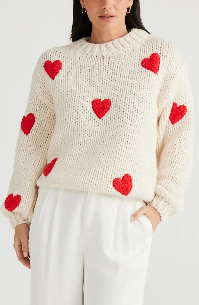 Heart on My Sleeve Bouclé Patch Sweater | Nordstrom
