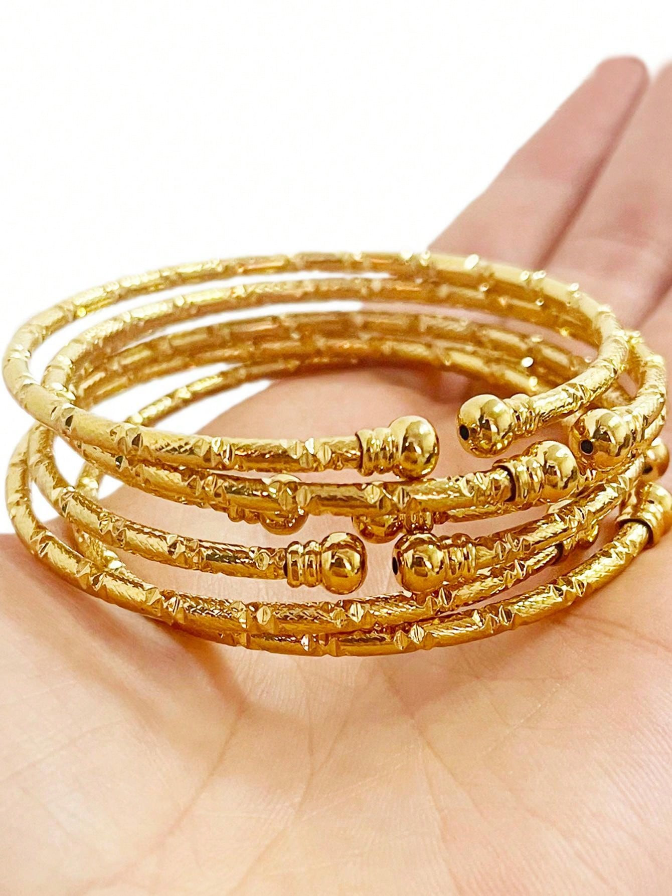 6pcs 3mm Bangle Bracelets, Dubai Style, Gold, Wedding Jewelry, Gift | SHEIN