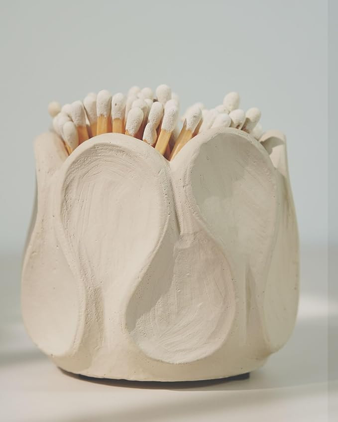 Concrete Matches Holder with Striker Large-Beautiful Flower Match in Jar-for Cute/Fancy/Long Cand... | Amazon (US)
