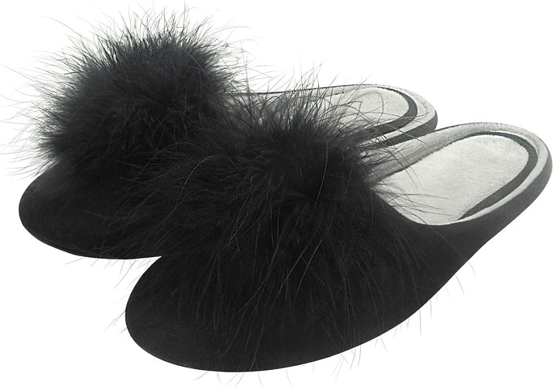 Women's Fluffy Feather Slippers, Marabou Micro Suede Fabric House Slippers with Non-Slip Memory F... | Amazon (US)