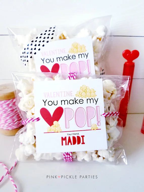 Popcorn Valentine Stickers Tags or Labels, Valentines Exchange Cards, Valentines Day Tags, Candy ... | Etsy (US)