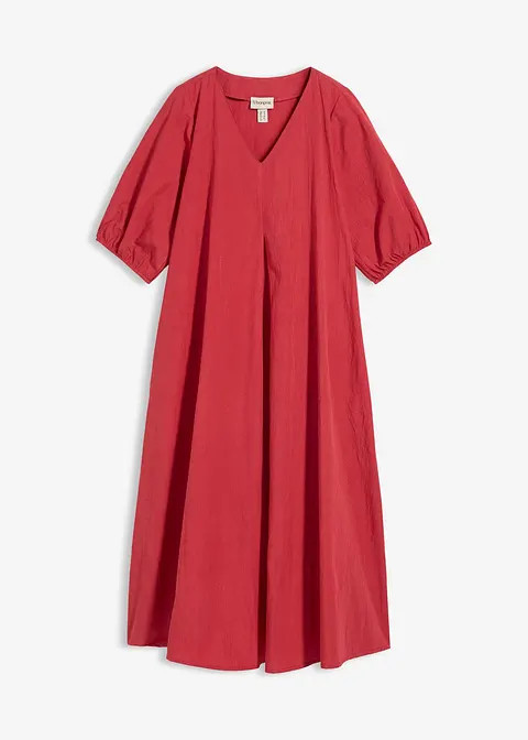 modisches Midikleid in ausgestellter A-Linien Form, aus festem Baumwoll-Popeline mit Puffärmeln | Bonprix DE