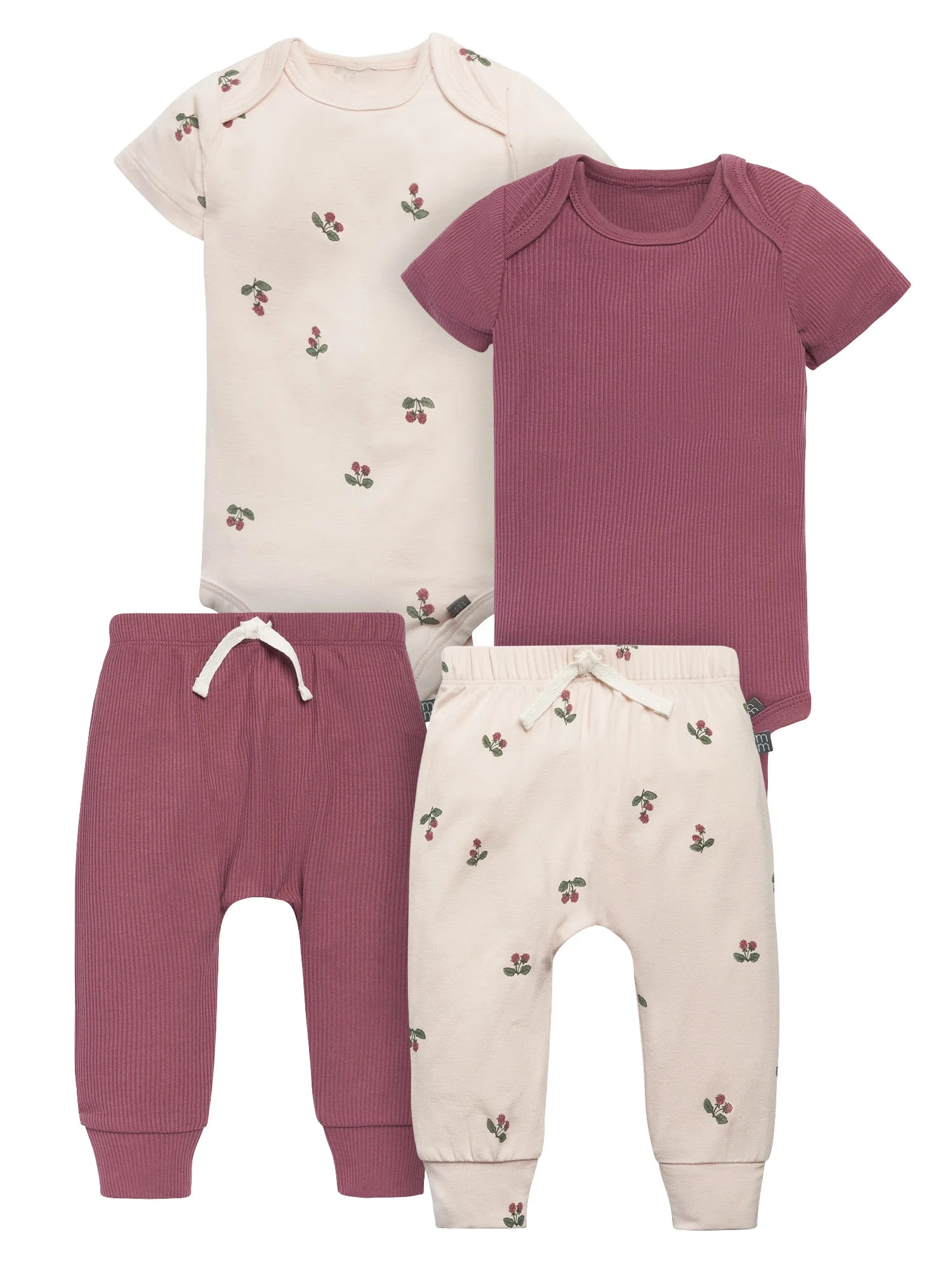 Modern Moments by Gerber Baby Neutral Super Soft Bodysuit and Pant, 4-Piece Outfit Set, Sizes New... | Walmart (US)