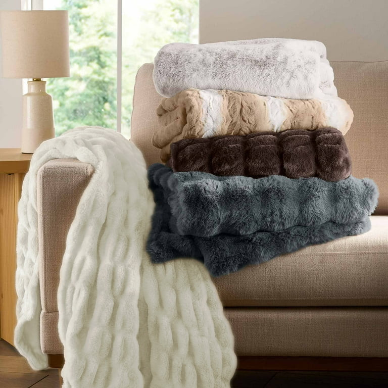 Better Homes & Gardens Ivory Ruched Faux Fur Throw, 50" x 72", Adult/Teen | Walmart (US)
