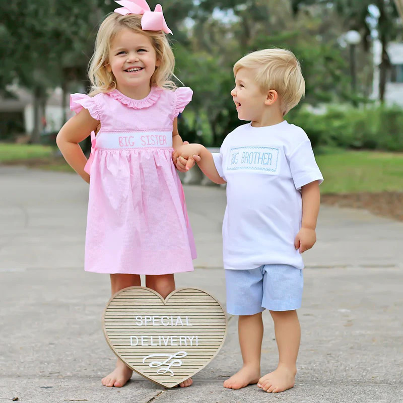 Smocked Big Brother Short Set Light Blue Gingham | Classic Whimsy