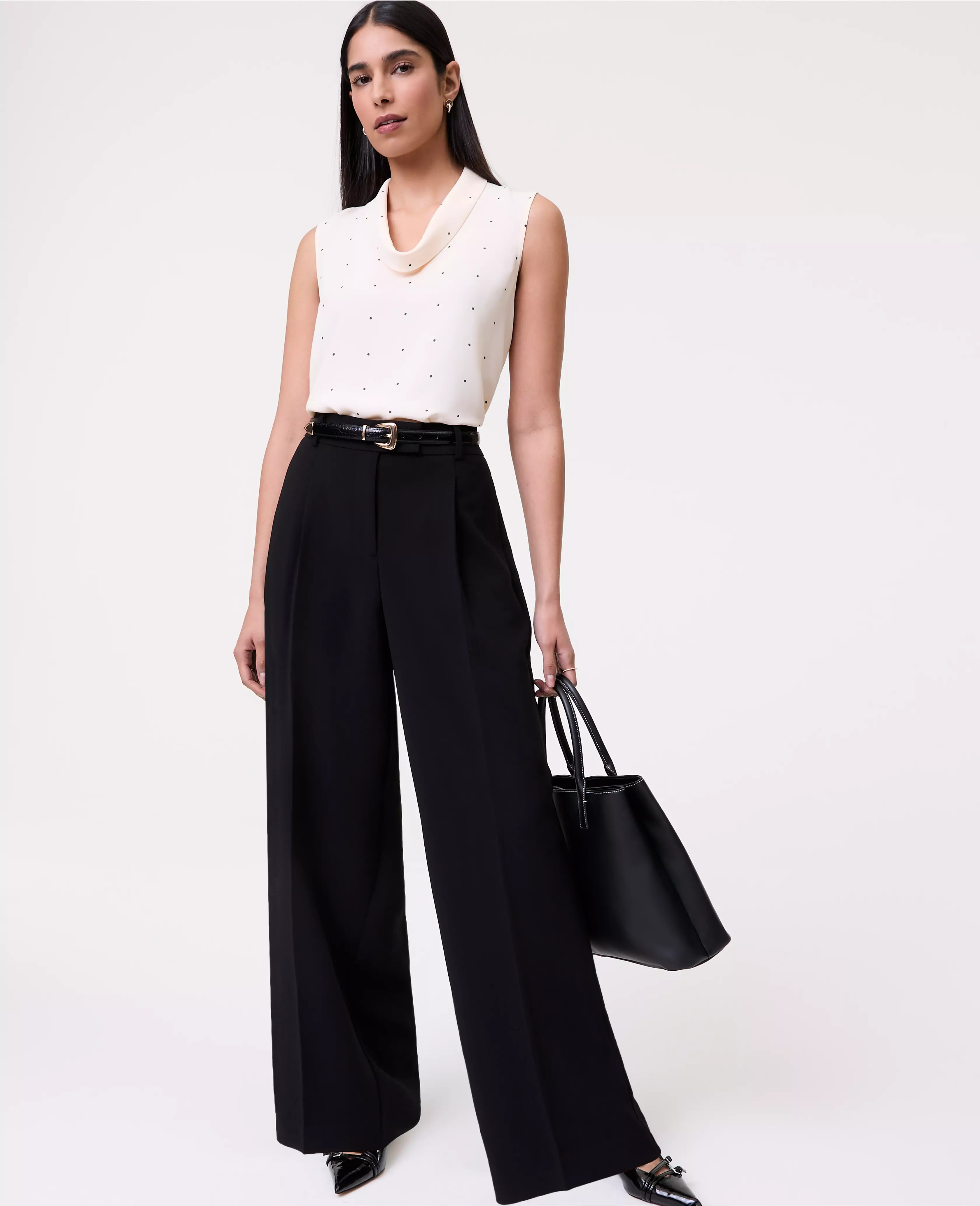 The Petite Pleated Straight Pant in Textured Crepe | Ann Taylor