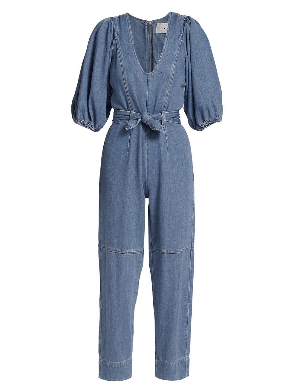 7 For All Mankind Puff-Sleeve Denim Jumpsuit | Saks Fifth Avenue