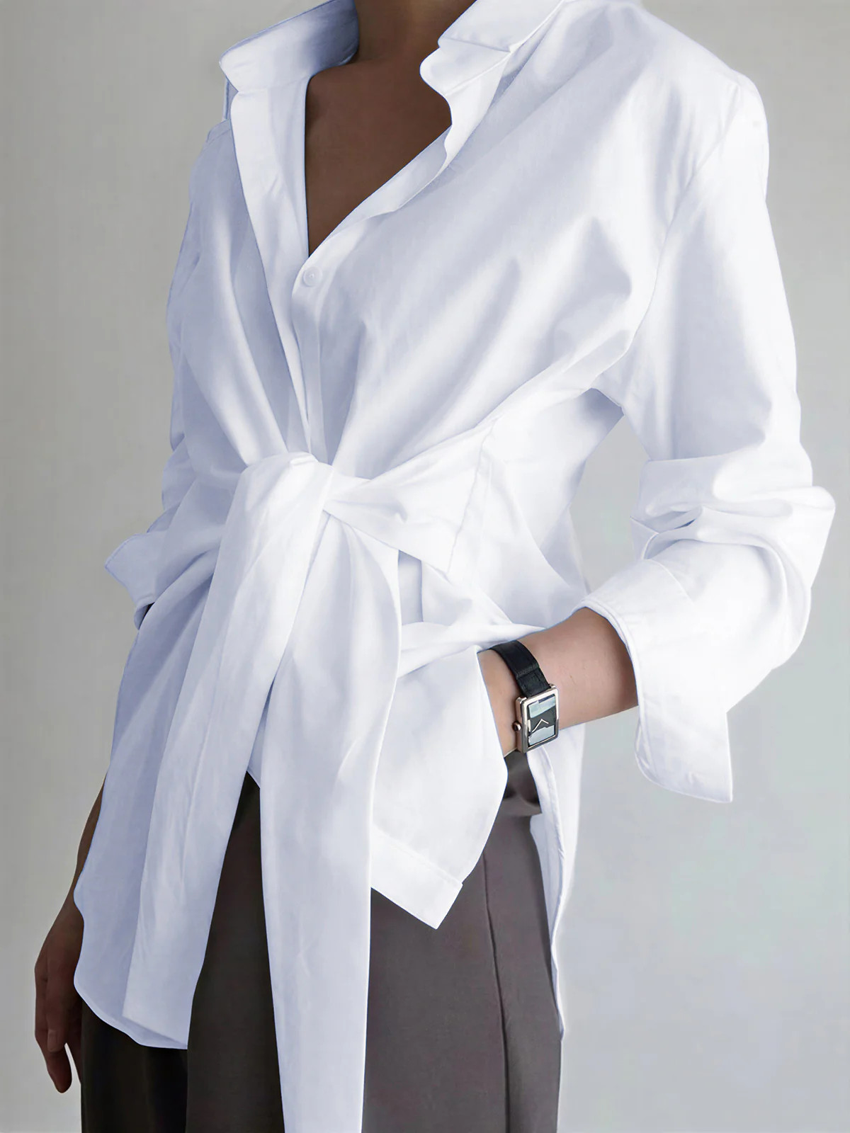 Semi-Sheer Button Down Tied Long Shirt | Commense