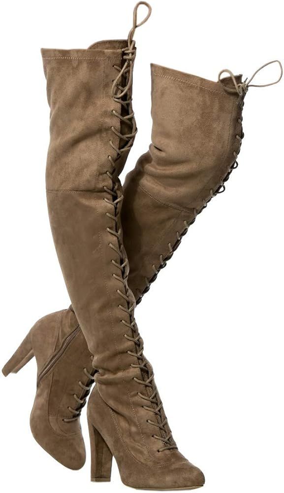 Wild Diva Women's Over The Knee Boot - Sexy Over The Knee High Pullon Boot - Trendy Low Block Heel S | Amazon (US)