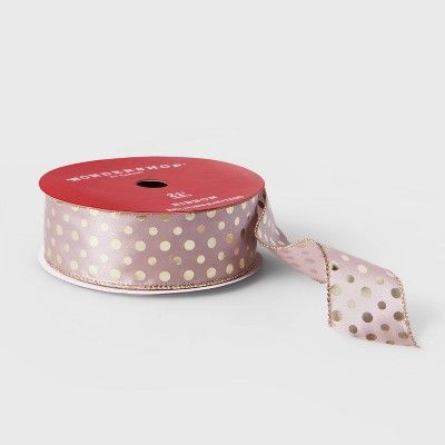 1.5" Satin Gold Foil Dots Ribbon Pink 21ft - Wondershop™ | Target