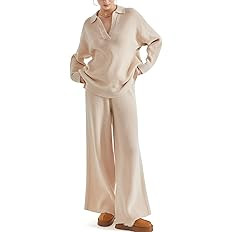 SUUKSESS Women 2 piece Fall outfits Matching Lounge Set Waffle Knit Sweater sets | Amazon (US)