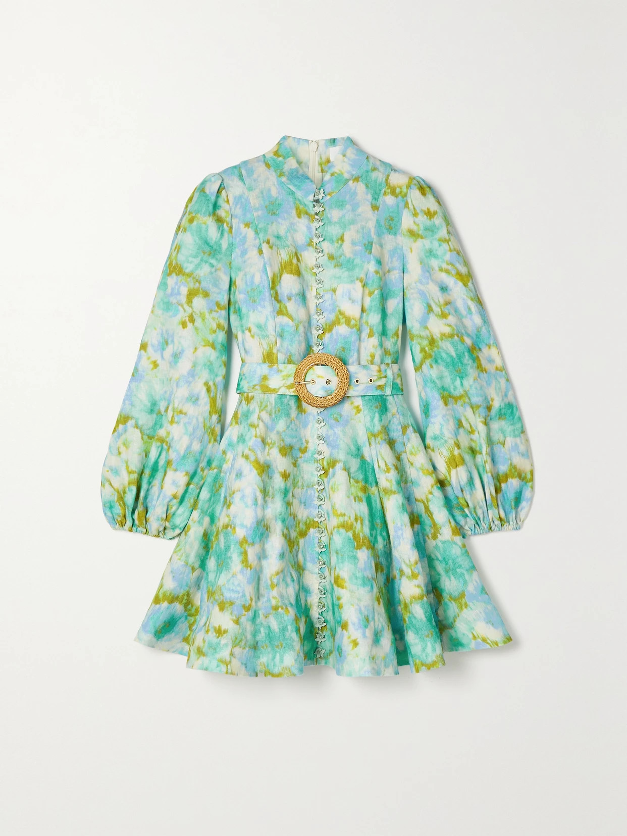 Zimmermann - High Tide Belted Floral-print Linen Mini Dress - Blue | NET-A-PORTER (US)