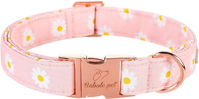 Dog Collar with Pink Daisy Flower,Cotton Dog Collar with Safety Metal Buckle Adjustable Puppy Col... | Amazon (US)