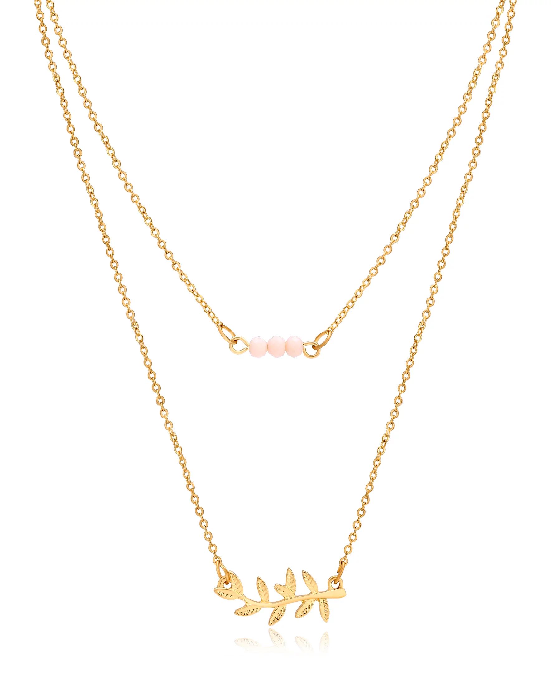 Duo Time and Tru Women's Imitation Gold Layered Glass Bead and Leaf Necklaces. | Walmart (US)