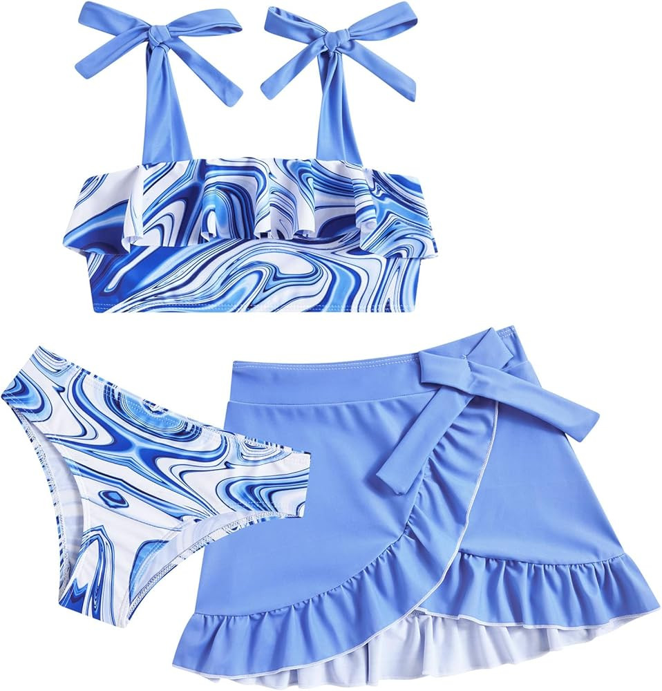 ALISISTER Girls Swimsuit 3 Piece Bathing Suits Flounce Bikini Tankini Set Beach Swimwear with Cov... | Amazon (US)