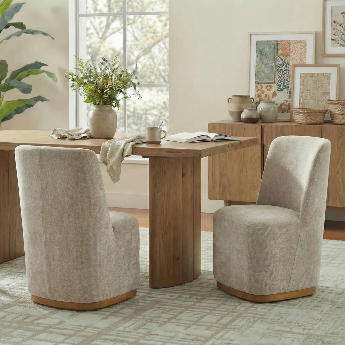 Ember Modern Upholstered Fabric Dining Chairs with Rubberwood Base (Set of 2) | Wayfair North America
