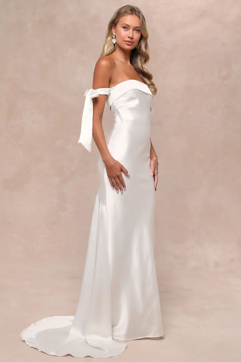 Eternally Loved White Cutout Satin Off-the-Shoulder Maxi Dress | Lulus