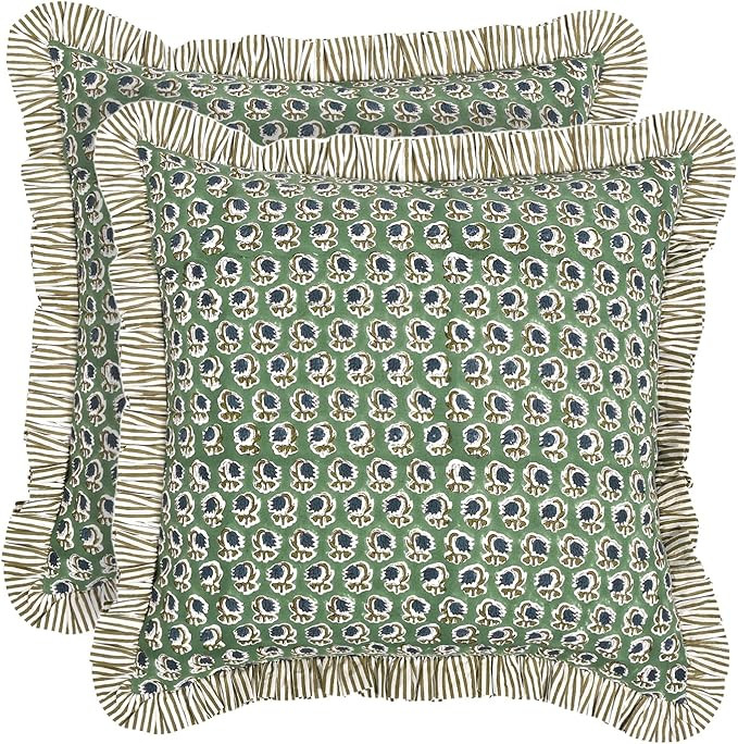 Ridhi Modern Farmhouse Pillow Covers Decorative Cotton Throw Pillow Covers Set of 2 Basil Green C... | Amazon (US)