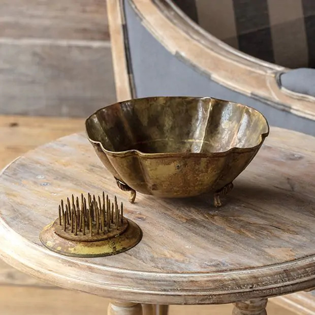 Footed Gold Bowl With Removable Floral Holder | Antique Farm House