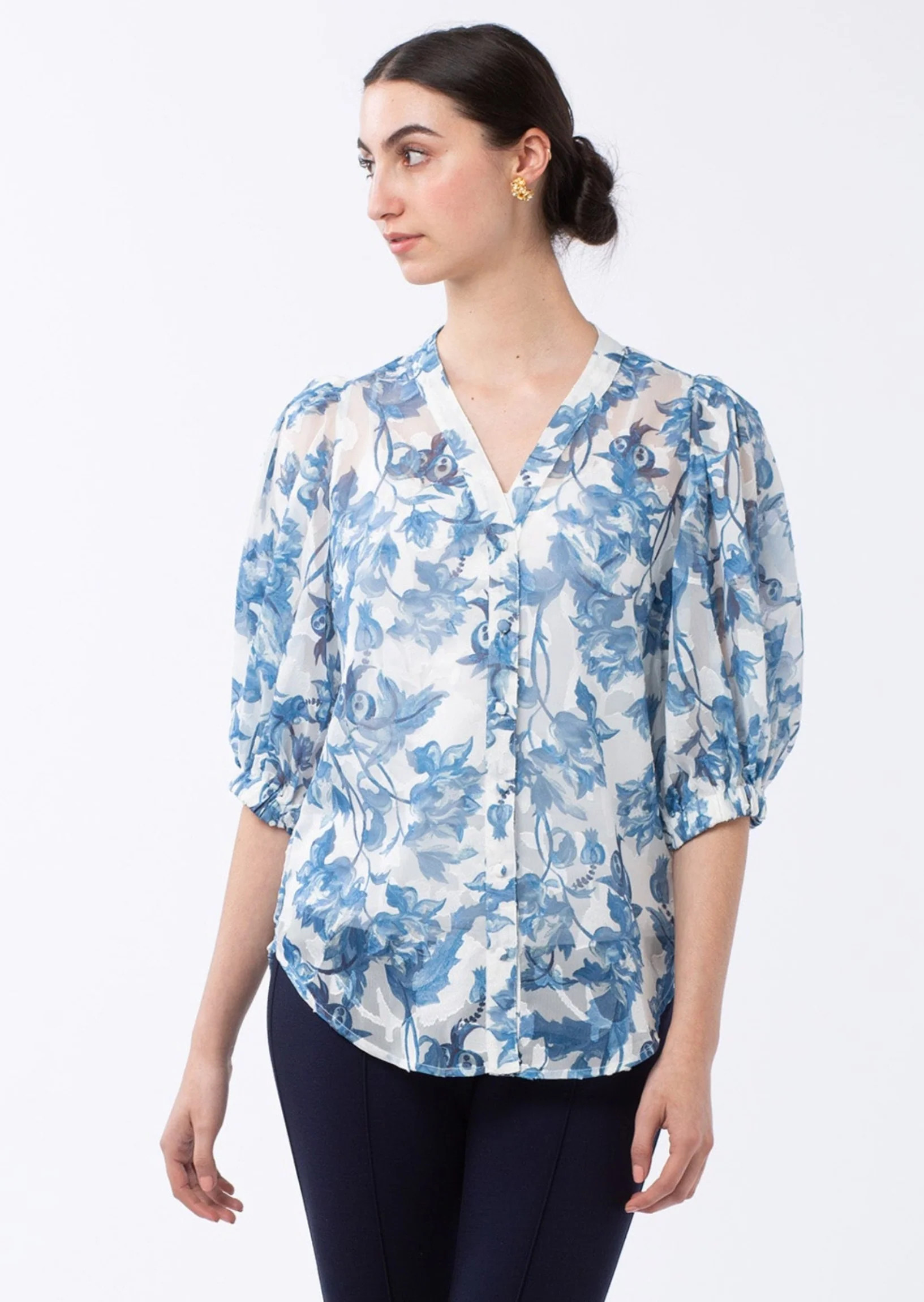 Ellen Top Painted Blue Floral | Abbey Glass
