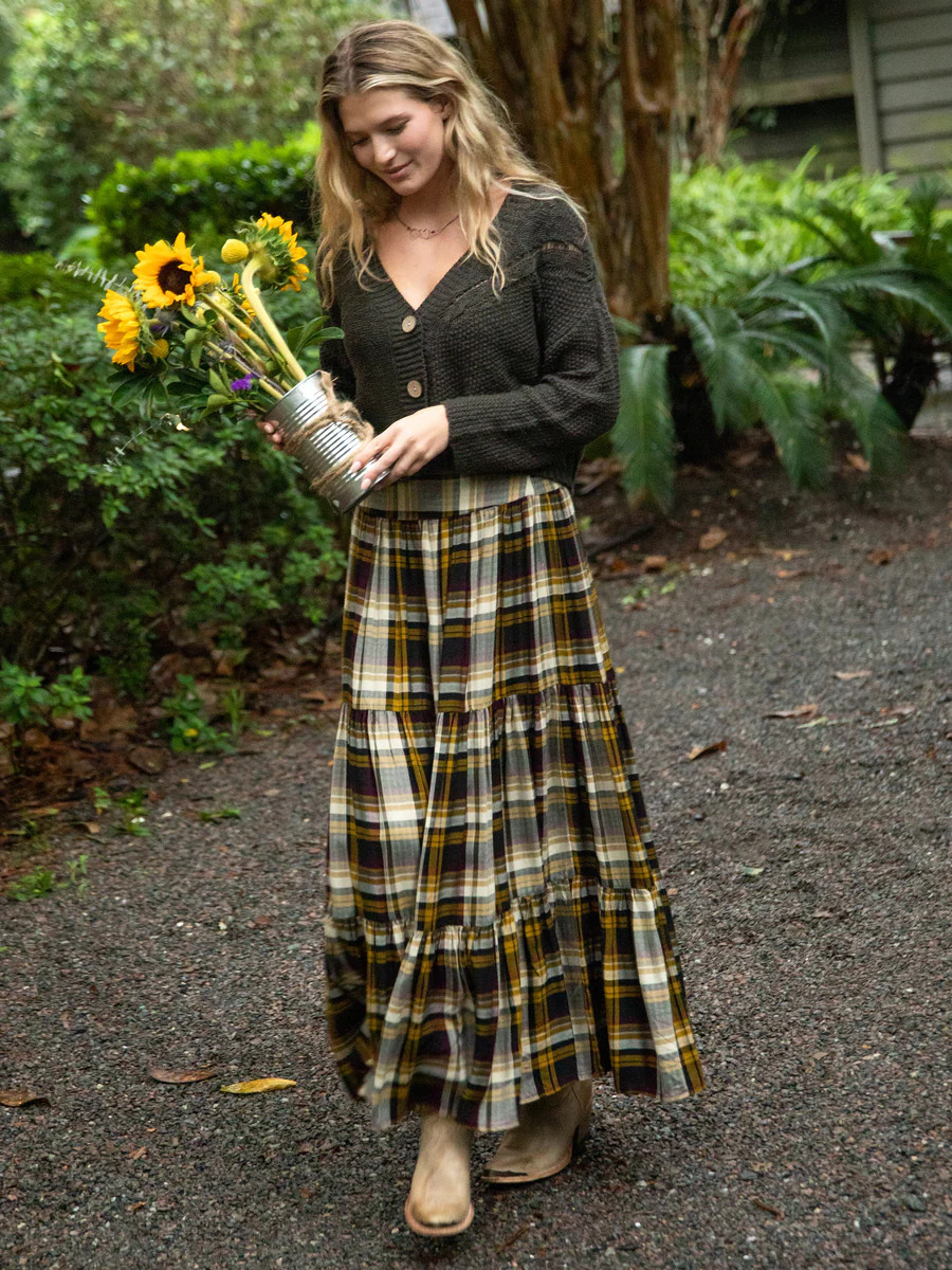 Hanna Convertible Maxi Skirt - Black Tan Plaid | Natural Life