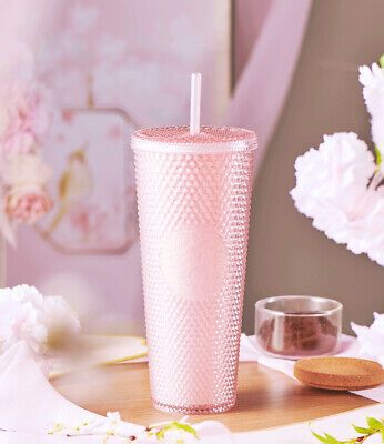 New 2022 Starbucks China Sakura Pink Glitter Studded Cold Cup Tumbler 24oz | eBay US