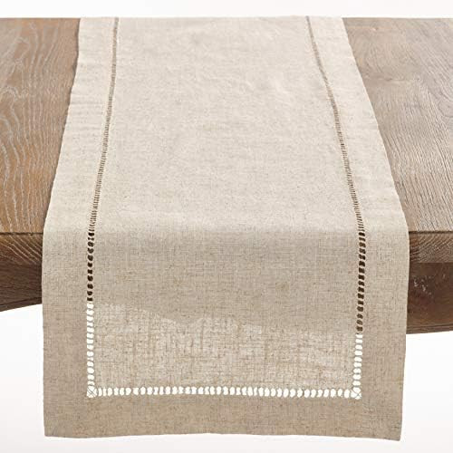 Saro Lifestyle Poly and Linen Blend Hemstitched Table Runner with Hemstitch Border, 16"x72", Natu... | Amazon (US)