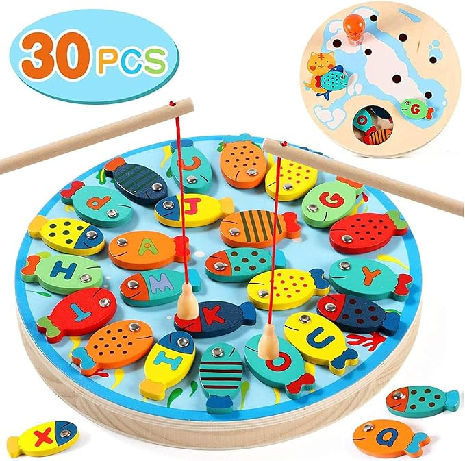 Lewo 30 PCS Magnetic Fishing Game Toddler Wooden Toys Preschool Alphabet Fish Board Games for 2 3... | Amazon (US)