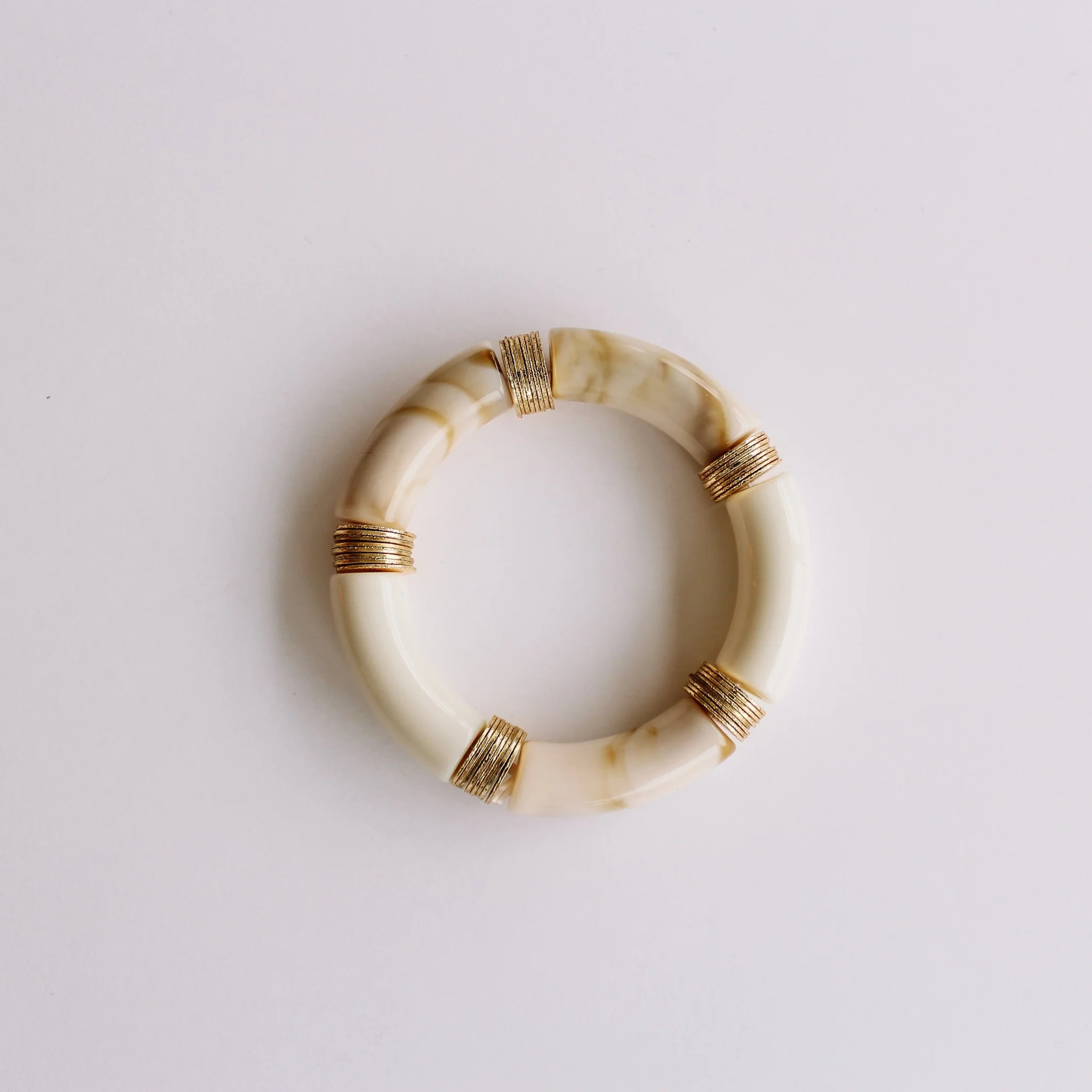 Acrylic + Gold Bamboo Bracelet: Cappuccino + White | The Worthy Co.