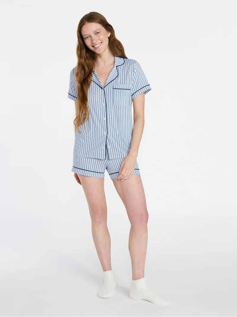 Joyspun Women's Dreamy Soft Collection Notch Top and Shorts Pajama Set, 2-Piece, Sizes XS-3X | Walmart (US)