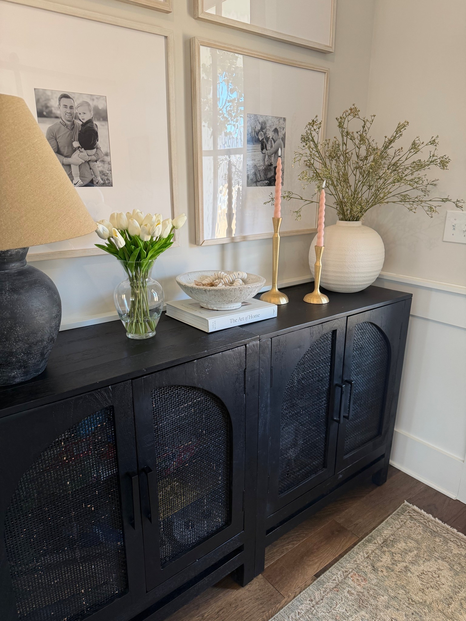 Spring console decor, entryway console, black console cabinet, two door cabinet, entryway ideas, spring decor, console decor, black cabinet 

They no longer sell my exact cabinets but have linked similar items here 

#LTKHome