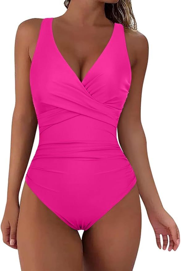 Hilor Women's Underwire One Piece Swimsuits Twist Front Ruched Tummy Control Bathing Suits Crossb... | Amazon (US)