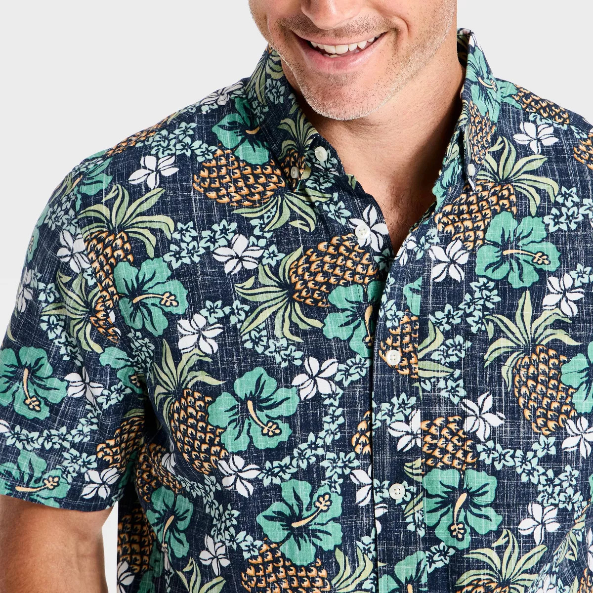 Men's Short Sleeve Pineapple Button-Down Shirt - Goodfellow & Co\u2122 x Reyn Spooner Dark Blue M | Target