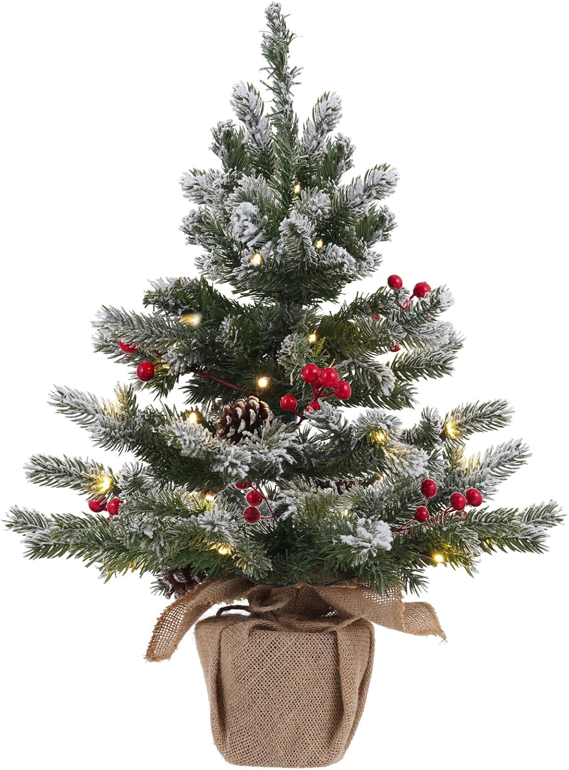 24 Inch 2 FT Pre-lit Snowy Mini Christmas Tree, DECSPAS Small Tabletop Flocked Christmas Tree wit... | Amazon (US)