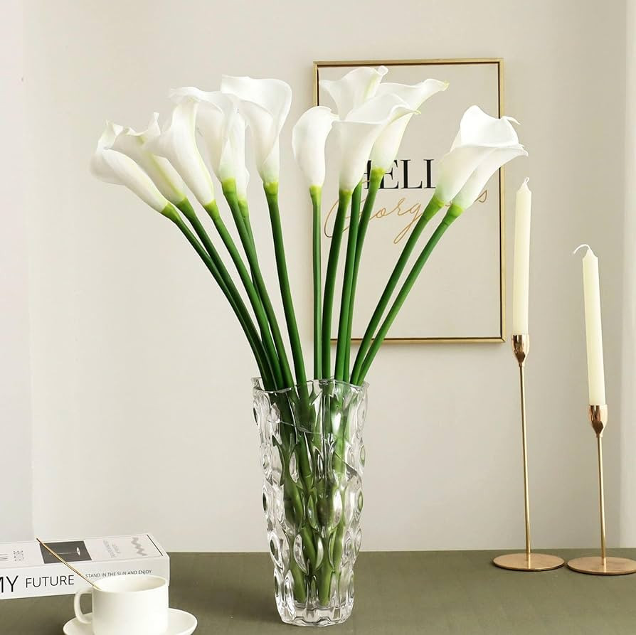 12 Piece 26" Calla Lily Artificial Flowers,Real Touch Long Stem Faux Calla Lillies for Tall Vases... | Amazon (US)