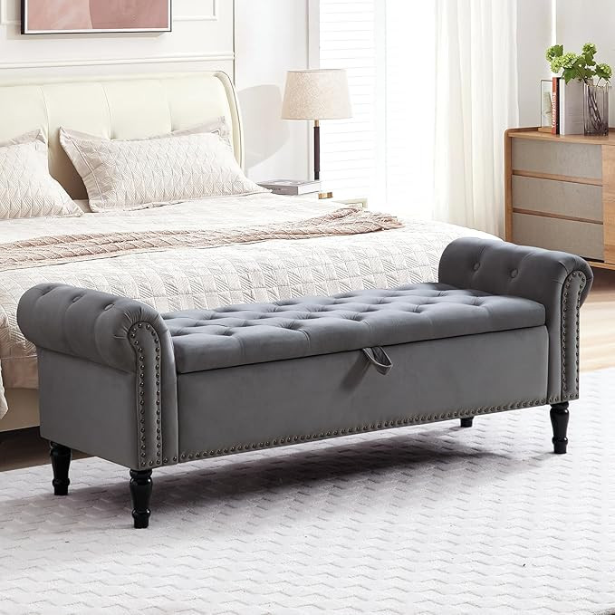 Amazon.com: AEMEIOS 67" Storage Bench for Bedroom, End of Bed Bench King Size, Upholstered Tufted... | Amazon (US)