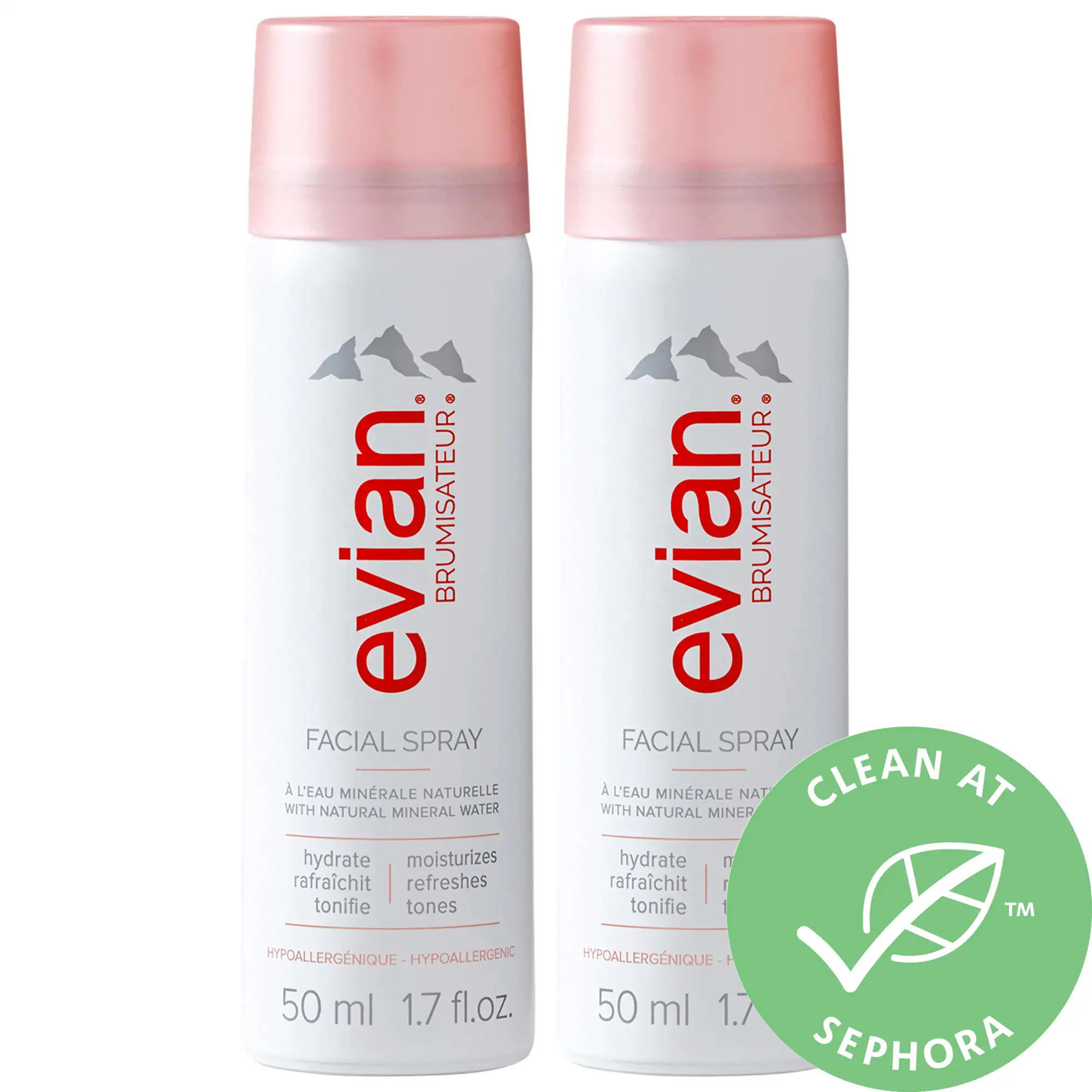 Evian Brumisateur® Natural Mineral Water Facial Spray Travel Duo 2 x 1.7 oz/ 50.28 mL | Sephora (US)