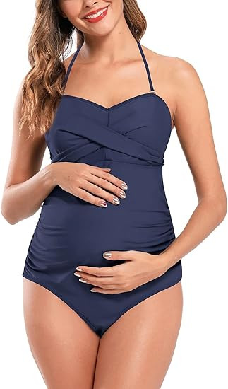 SHEKINI Women's Off-Shoulder Maternity One Piece Swimsuits Ruffle Pregnancy Beachwear | Amazon (US)