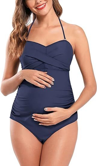 SHEKINI Women's Off-Shoulder Maternity One Piece Swimsuits Ruffle Pregnancy Beachwear | Amazon (US)