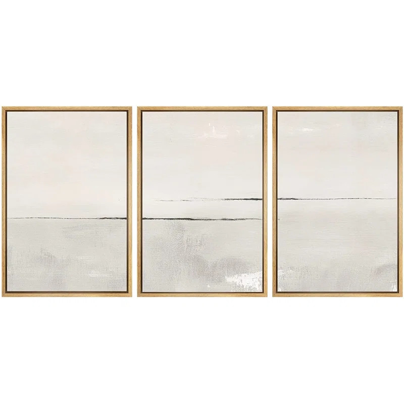 Modern Large Duotone Pastel Minimalist Landscape Subtle Wall Art Framed Canvas 3 Pieces Print | Wayfair North America