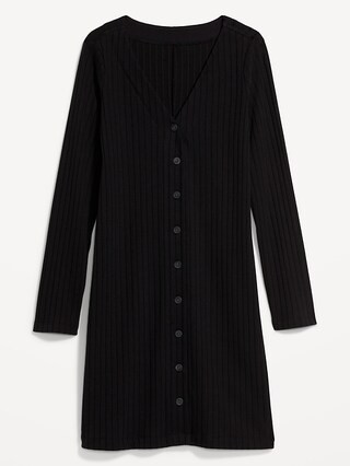 Long-Sleeve Rib-Knit Button-Front Mini Shift Dress for Women | Old Navy (US)