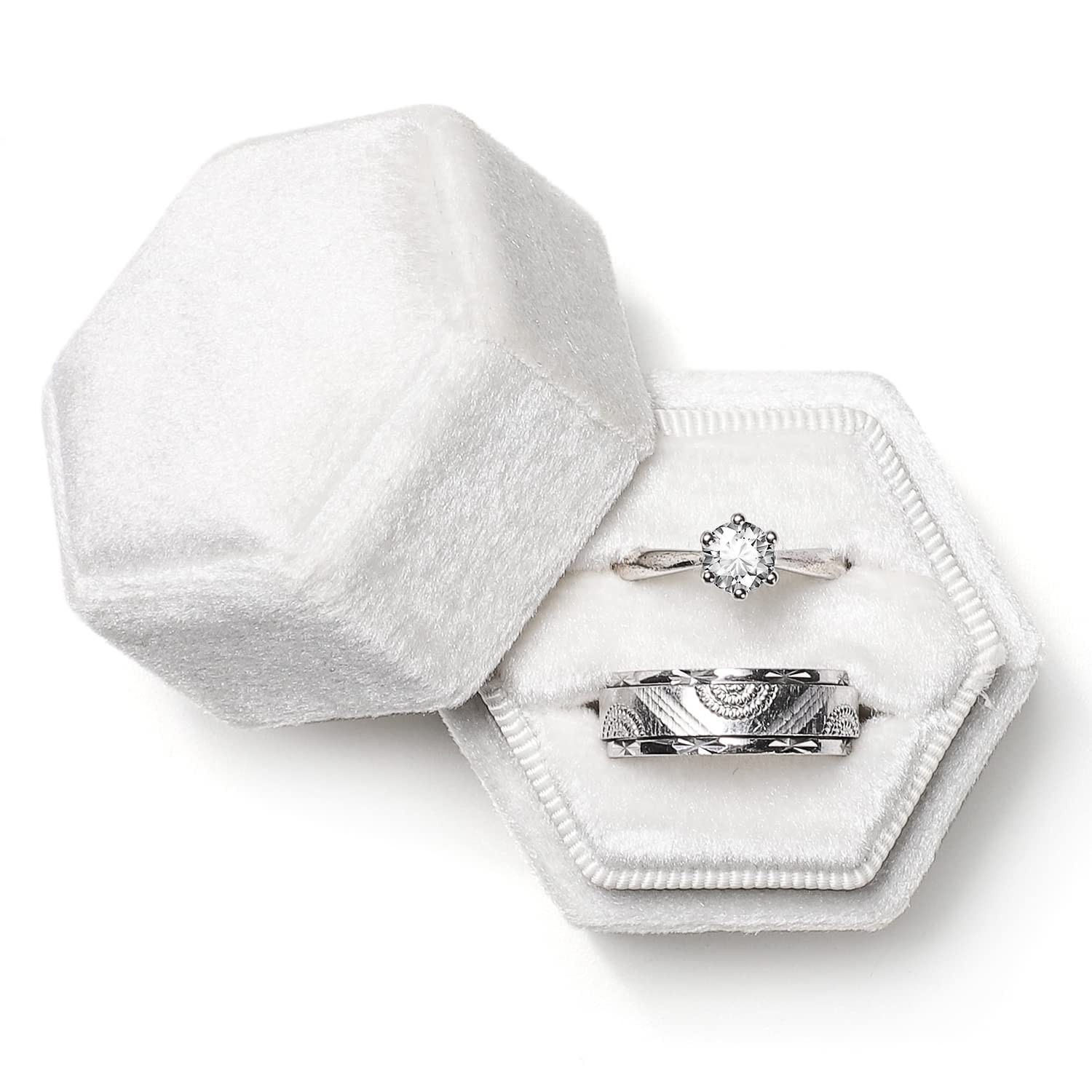 Etercycle Velvet Jewelry Ring Box, Hexagon Premium Gorgeous Vintage Double Ring Gift Box with Det... | Amazon (US)