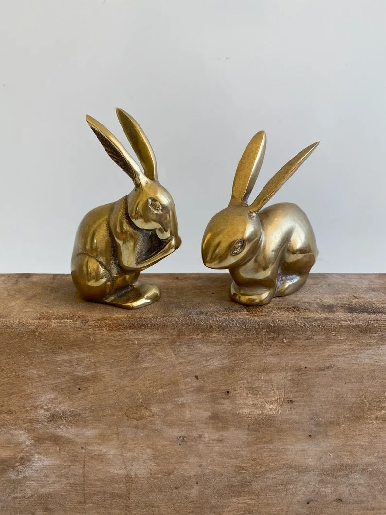 Vintage Pair of Brass Rabbits Bunnies 1970s | Etsy (US)