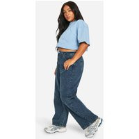 boohoo Women's Basics Plus High Waisted Boyfriend Jeans in Vintage Wash | Size: 12 | Denim/Down/Woven | boohoo (US & Canada)
