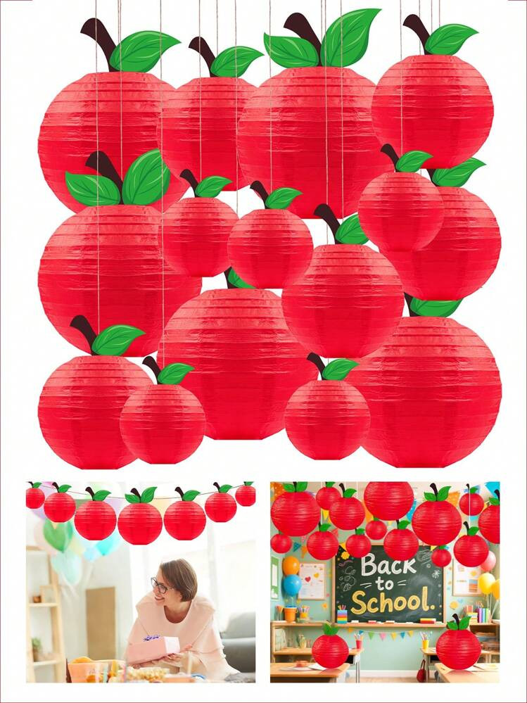 3pcs Back-To-School Apple Lanterns,Vibrant Red Apple Paper Lanterns - Festive Fruit-Themed Classroom & Party Decor, Perfect For Birthday, Back ToSchool, And Garden Celebrations, Party Decorations Festive Classroom Decor Paper Lanterns, Apple Decor,Teacher Christmas Gifts,School Supplies,Back To School | SHEIN