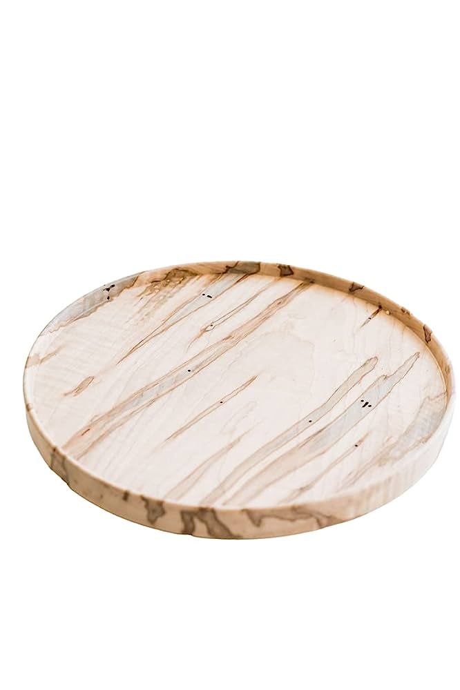 Hand Turned Ambrosia Maple Lazy Susan with Rim, 12 Inch Wooden Turntable | Amazon (US)