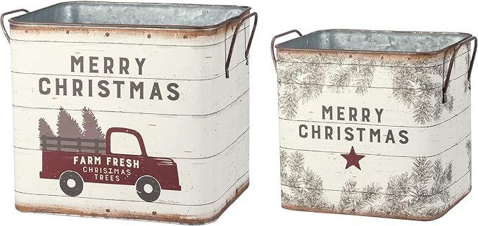 Primitives by Kathy 39896 Farmhouse Tin Buckets, Farm Fresh Christmas Trees | Amazon (US)