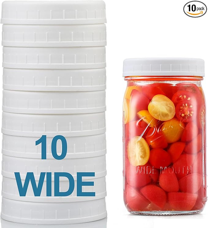 AOZITA [10 Pack] WIDE Mouth Mason Jar Lids for Ball, Kerr and More - White Plastic Storage Caps f... | Amazon (US)