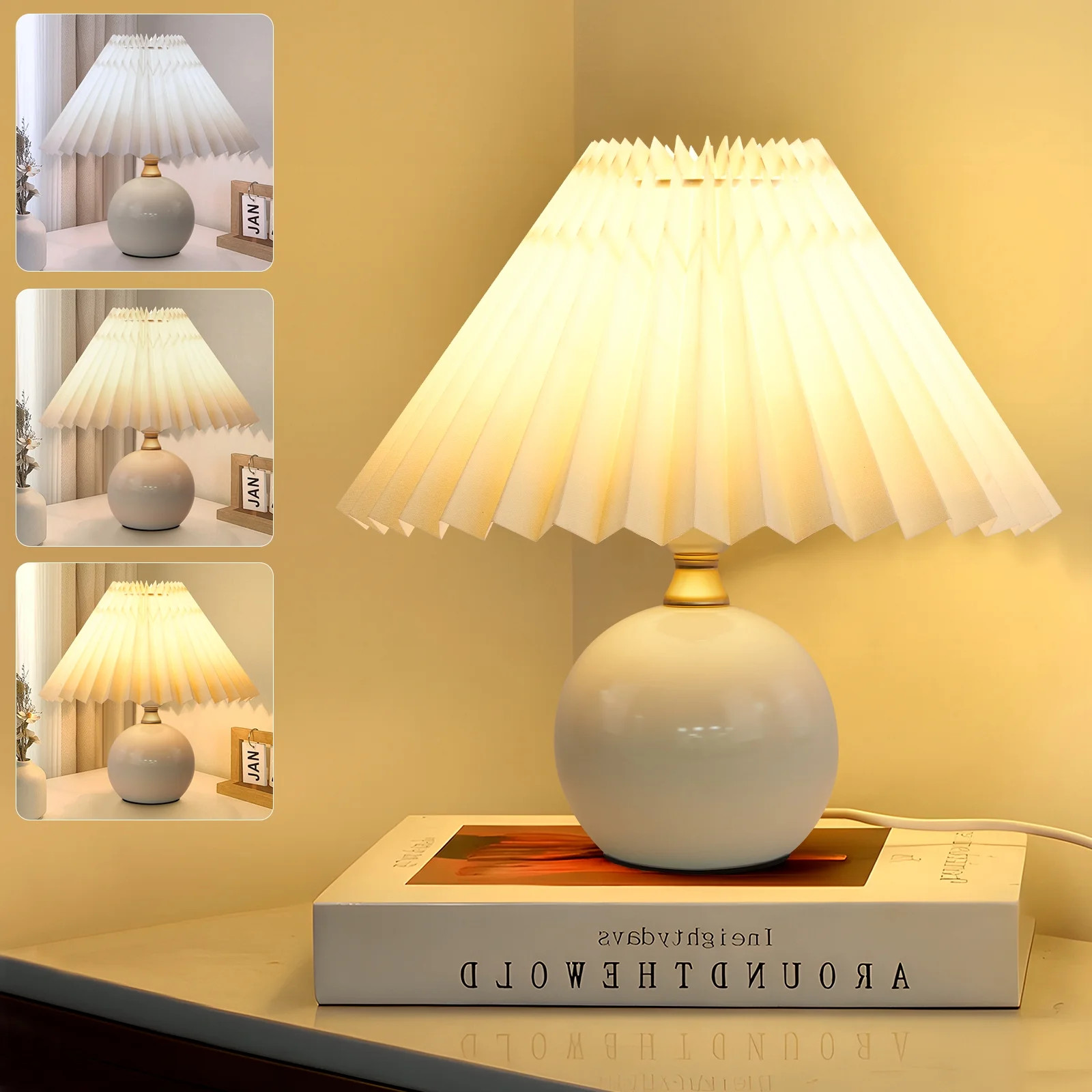 LOFTER-PRO Ceramic Table Lamp for Living Room, Desk Lamps for Bedroom Pleated Fabric Bedside Nigh... | Walmart (US)